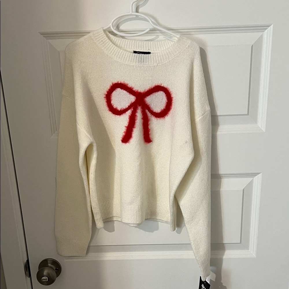 Art Class Ivory Sweater with Red Bow